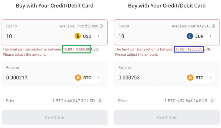 minimum transaction binance