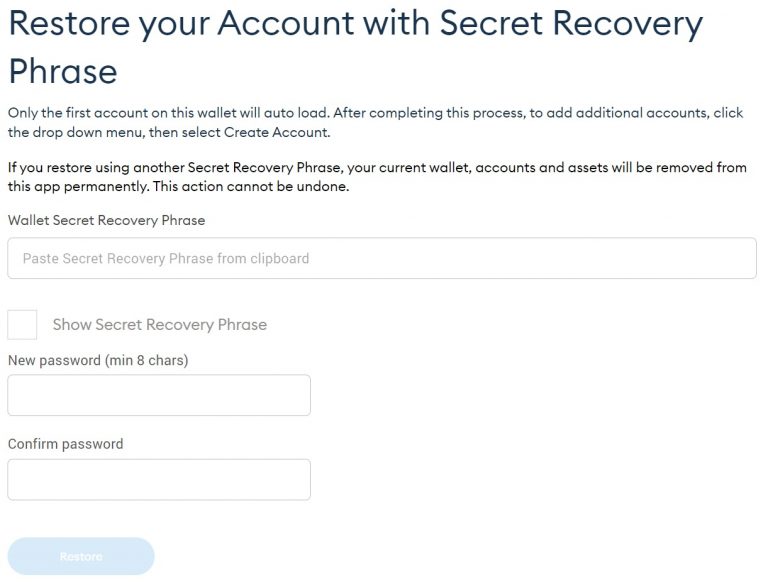 cant recover metamask account